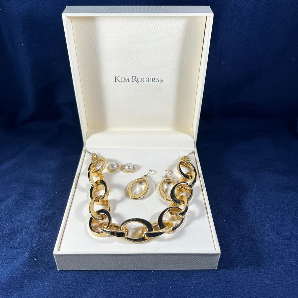 NWT Kim Rogers Gold-Tone Chain Necklace & Earrings Set In Original Box